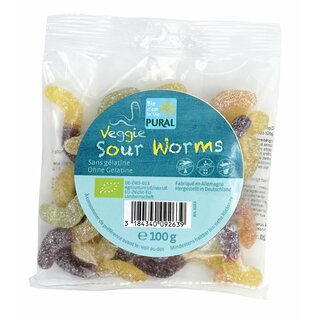 Pural Veggie Sour Worms ohne Gelatine 100g