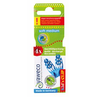 Yaweco Kids Clip Toothbr. Refill Blue 4pc